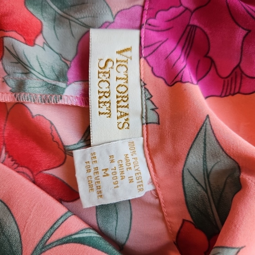Vintage Victorias Secret Gold Label Floral Pajama Set Peach Pink Orange Medium - Picture 5 of 12